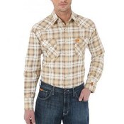 Wrangler FR Lightweight Plaid Work Shirt in Khaki